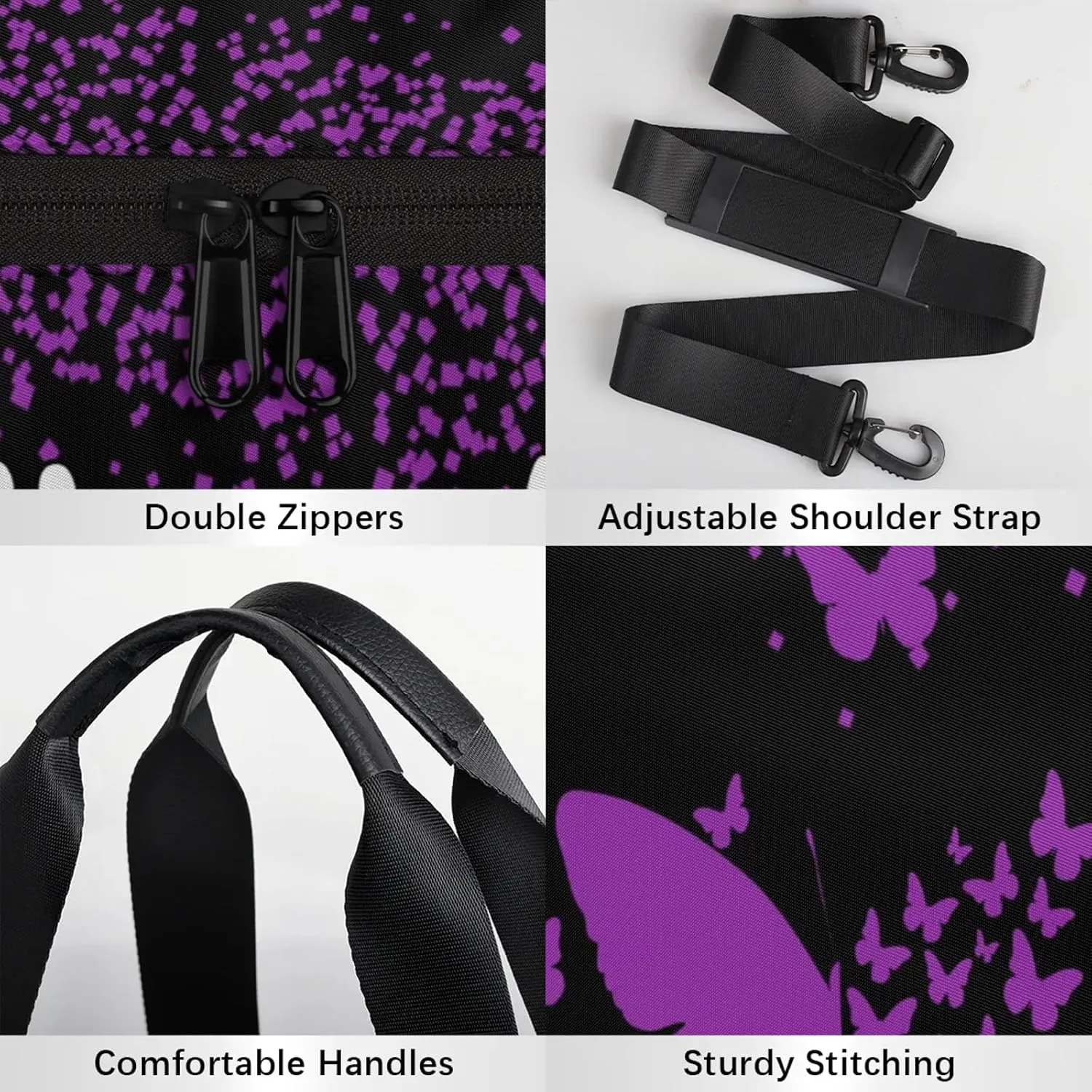 Personalized Duffel Bag with Name Butterfly Custom Travel Sports Bag for Women Men Round Waterproof Dance Ballet Bag Lightweight 17.6in, Dark Purple