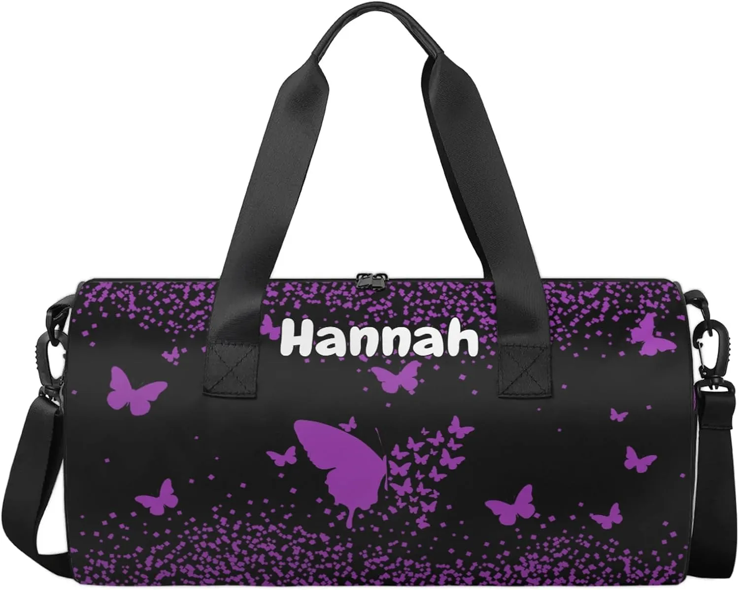 Personalized Duffel Bag with Name Butterfly Custom Travel Sports Bag for Women Men Round Waterproof Dance Ballet Bag Lightweight 17.6in, Dark Purple