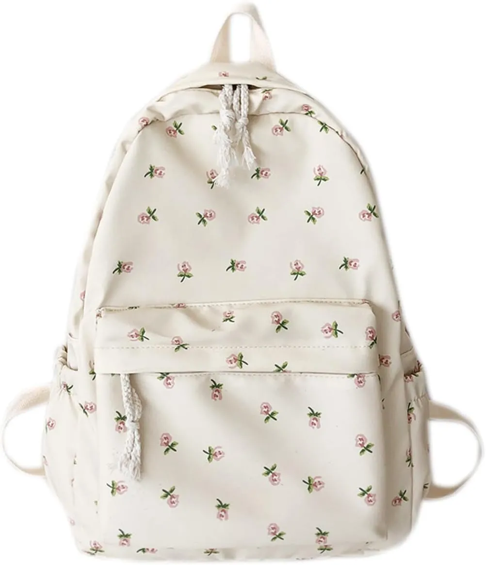 PORRASSO Backpack Casual Daypack Women Lightweight Rucksack Large Nylon Bookbag for Daily Use White A