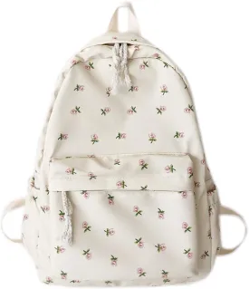 PORRASSO Backpack Casual Daypack Women Lightweight Rucksack Large Nylon Bookbag for Daily Use White A
