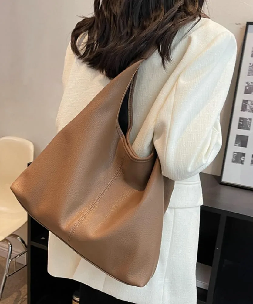 Retro Shoulder Bag Slouchy Tote Bag for Women Soft Leather Handbags Work Purse Ladies Top Handle Bag Large Capacity 2Pcs