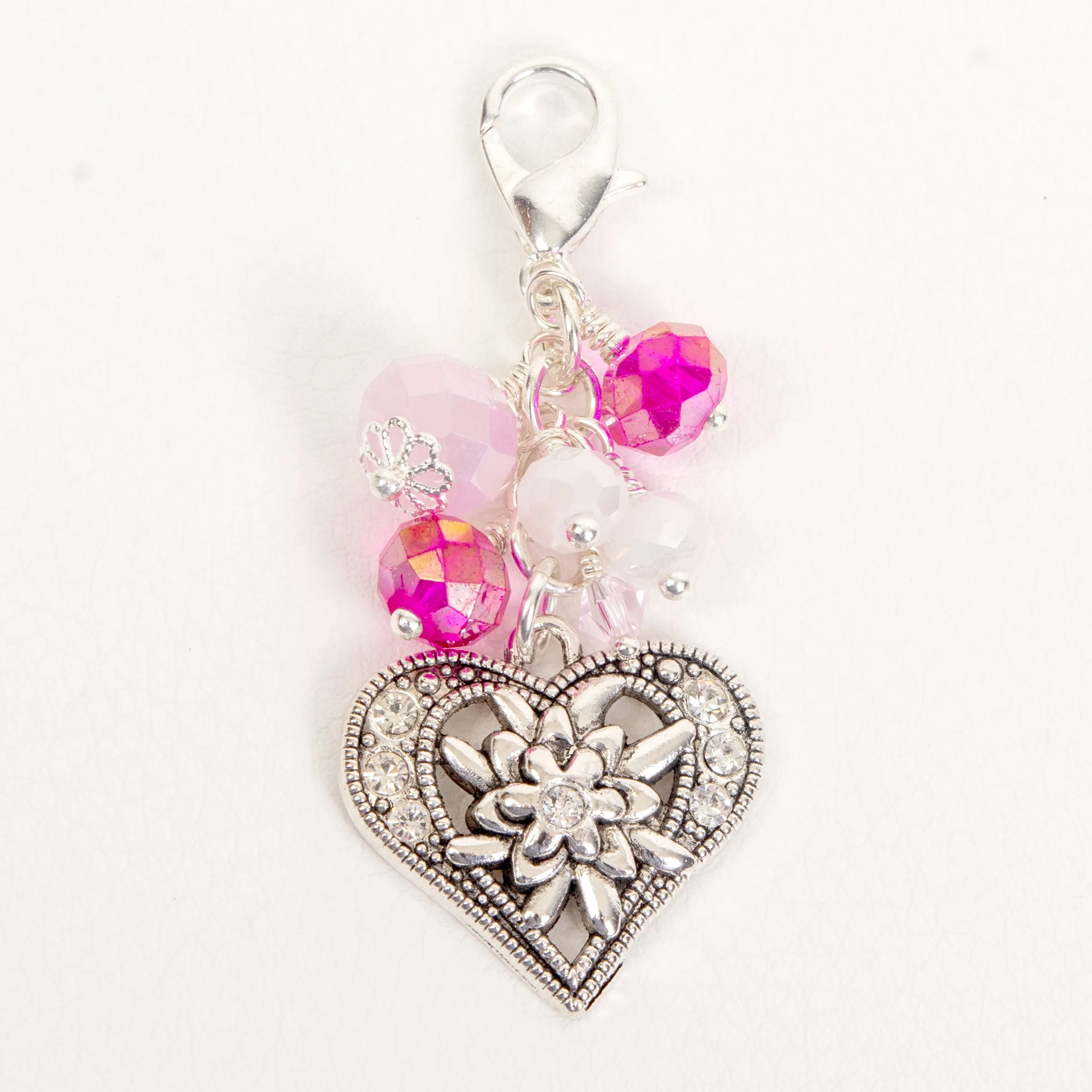 Rhinestone Heart Dangle Planner Clip or Charm with Pink and White Crystals