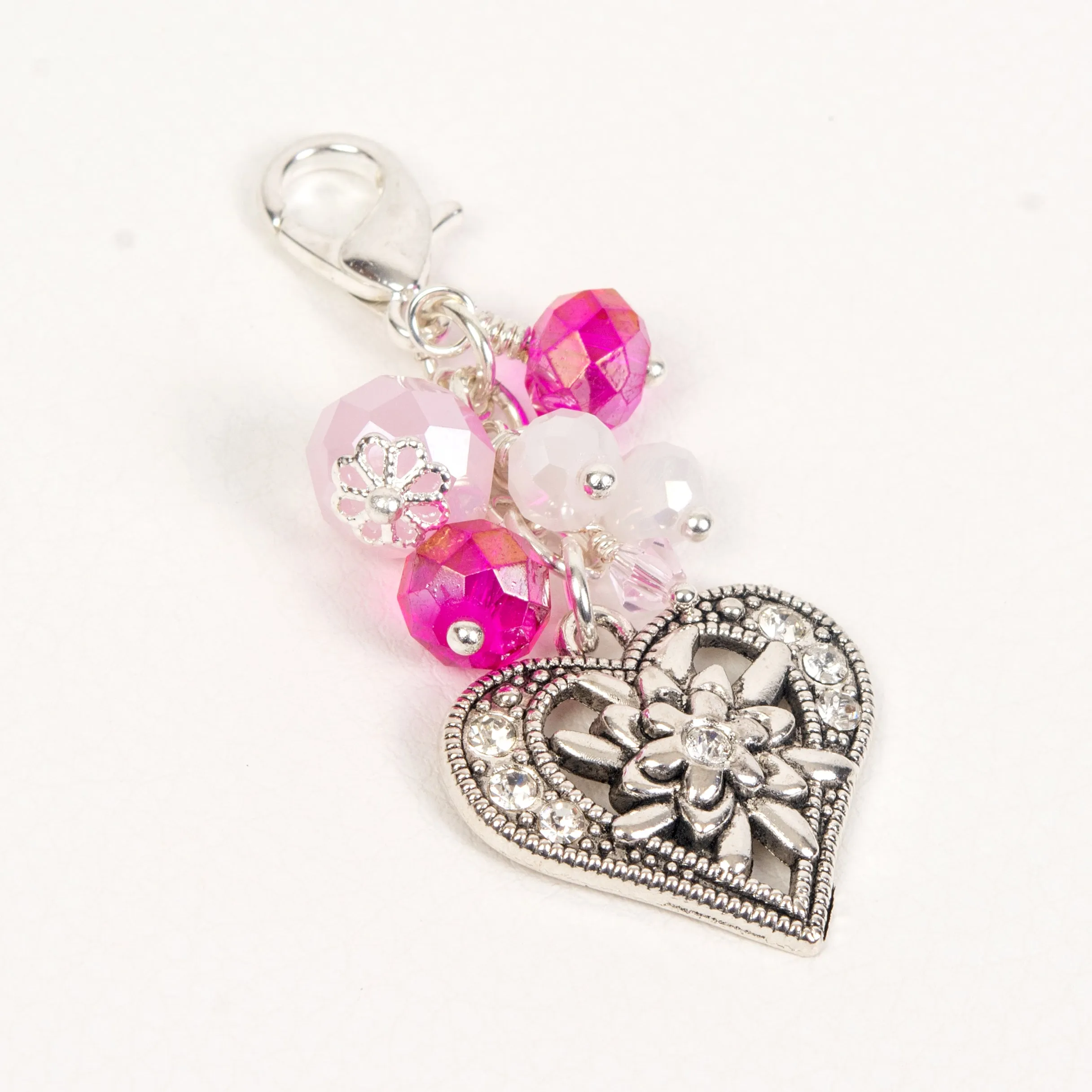 Rhinestone Heart Dangle Planner Clip or Charm with Pink and White Crystals