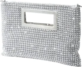 Silver Rhinestone Diamond Crystal Beaded Bride Clutch Purse Sparkly Glitter Bling Bling Evening Bags Party bags Wedding Day Purse for Women