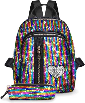 Small Sequin Backpack for Girls Glitter Backpacks School Bookbag Fashion Daypacks - Colorful Rainbow
