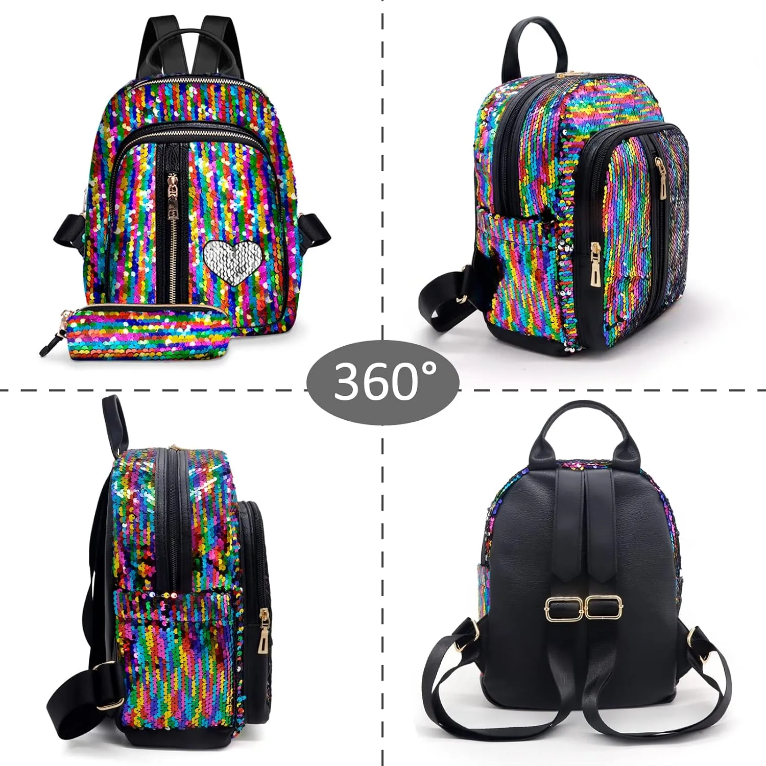 Small Sequin Backpack for Girls Glitter Backpacks School Bookbag Fashion Daypacks - Colorful Rainbow