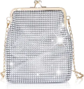 Sparkly Silver Clutch Purse, Rhinestone Sequin Bling For Women 8"6.45"5.8"