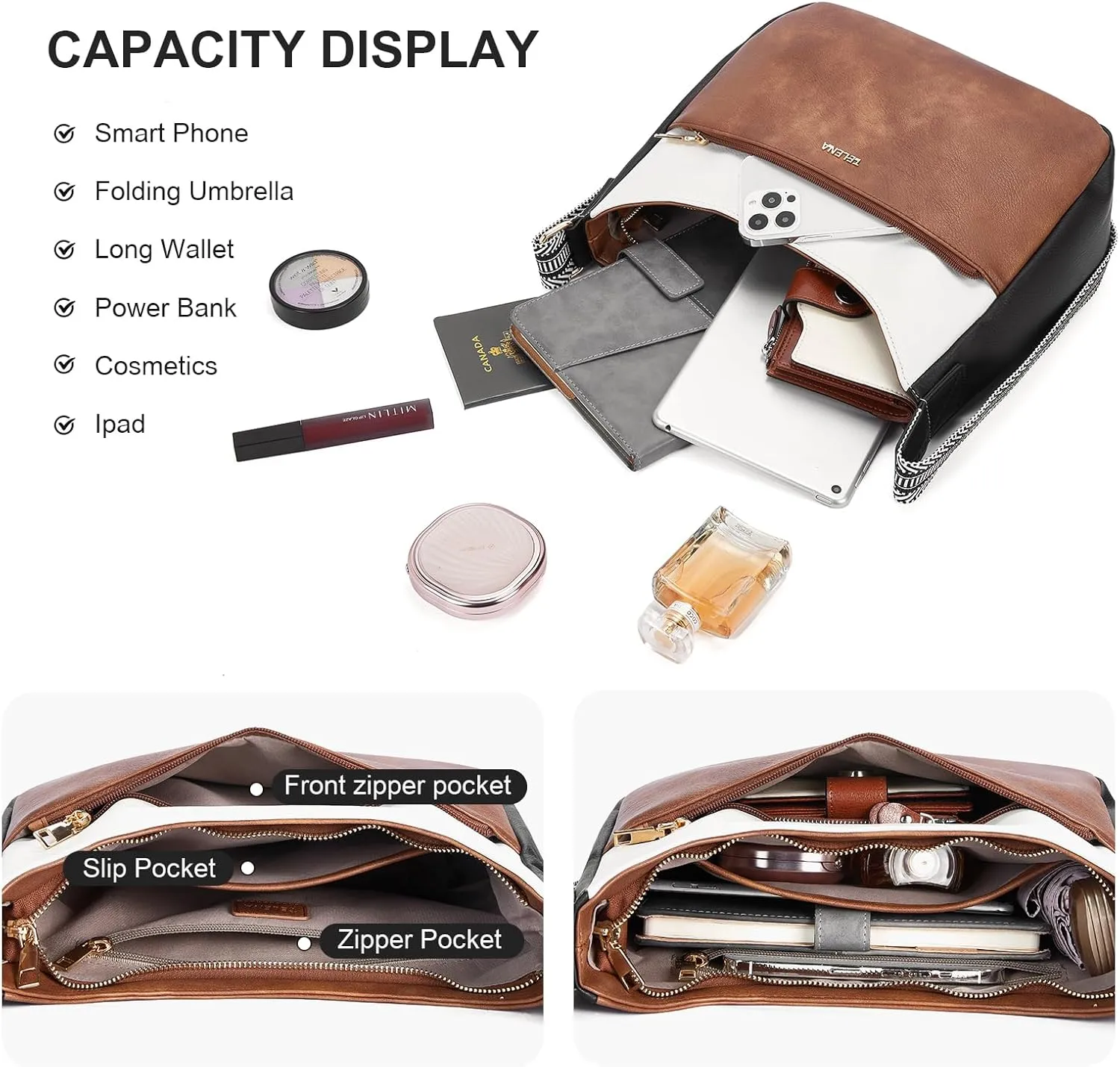 Telena Crossbody Bags for Women Trendy Vegan Leather Purse Shoulder Bag Hobo Bucket Large Capacity
