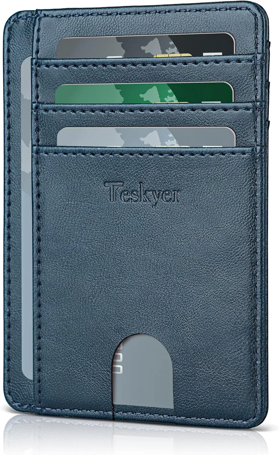Teskyer Slim Wallet for Men, Minimalist Front Pocket RFID Blocking Leather Wallet Credit Card Holder for Men & Women