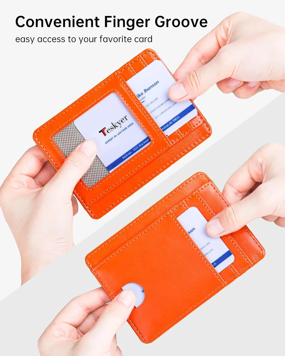Teskyer Slim Wallet for Men, Minimalist Front Pocket RFID Blocking Leather Wallet Credit Card Holder for Men & Women