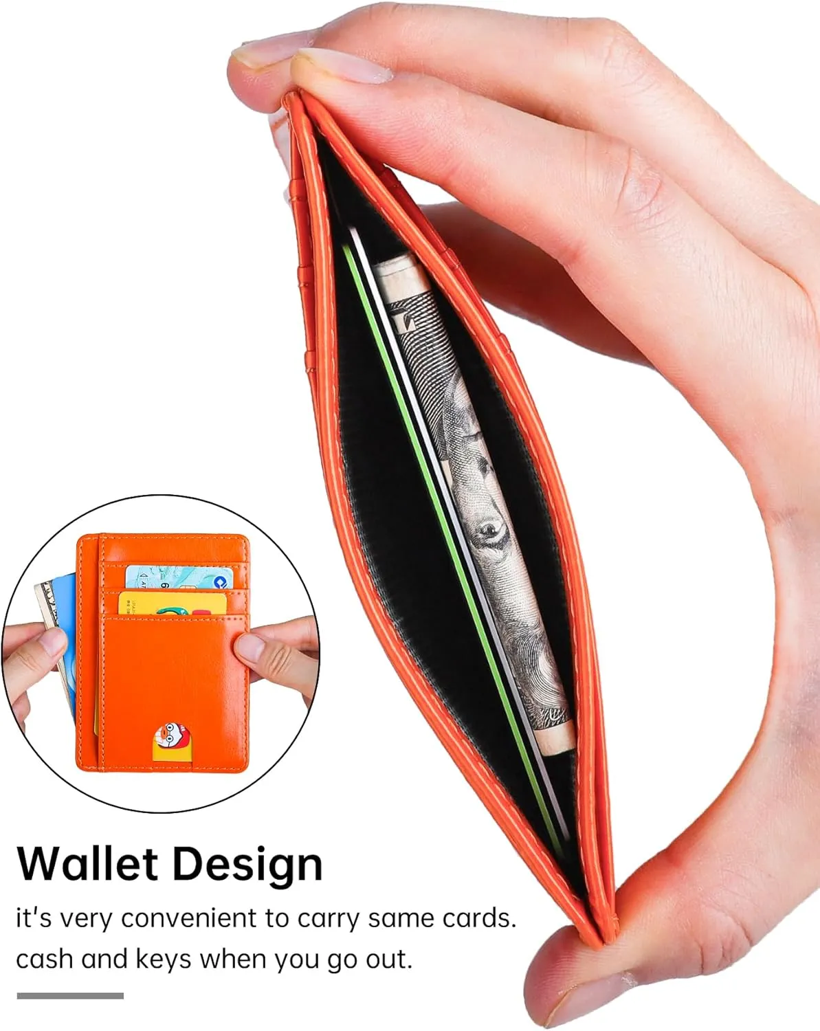 Teskyer Slim Wallet for Men, Minimalist Front Pocket RFID Blocking Leather Wallet Credit Card Holder for Men & Women