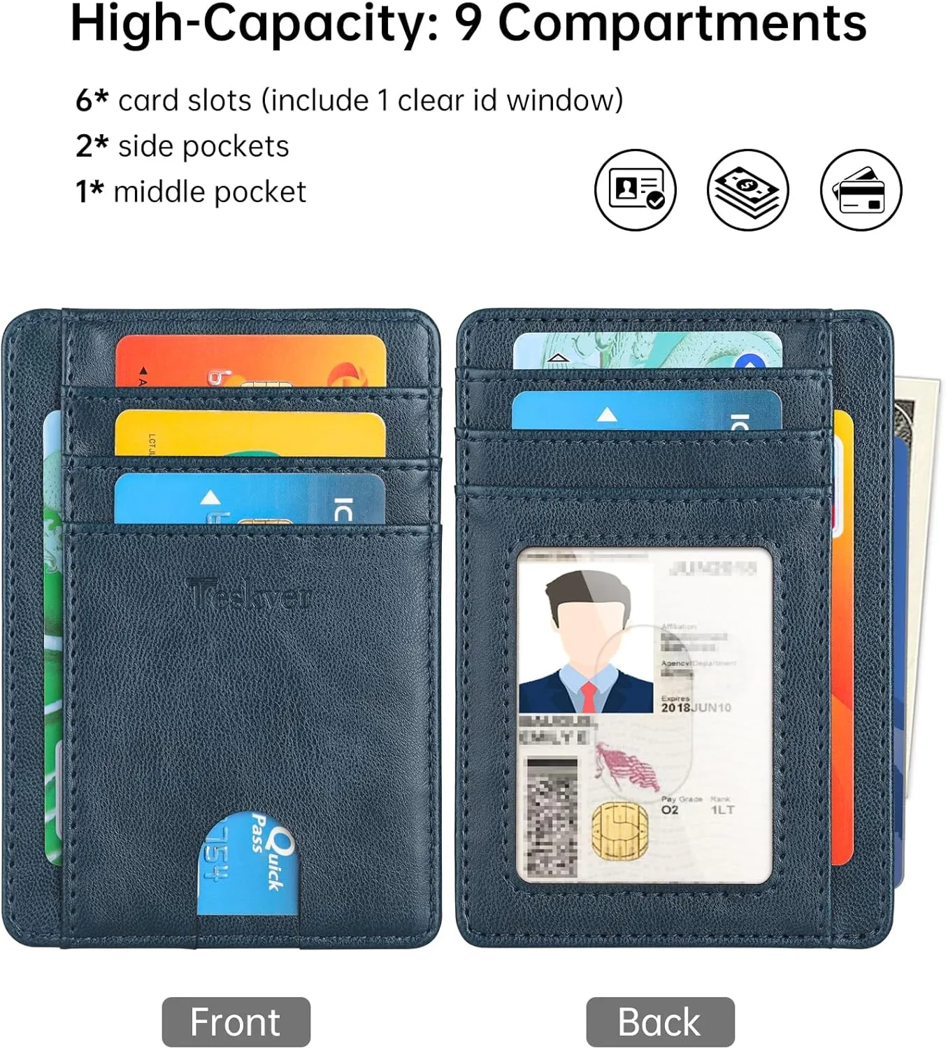 Teskyer Slim Wallet for Men, Minimalist Front Pocket RFID Blocking Leather Wallet Credit Card Holder for Men & Women