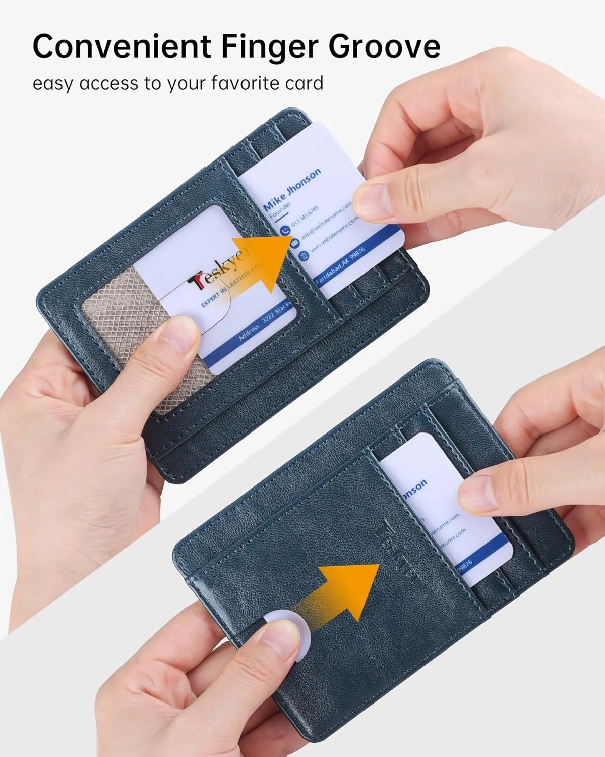 Teskyer Slim Wallet for Men, Minimalist Front Pocket RFID Blocking Leather Wallet Credit Card Holder for Men & Women