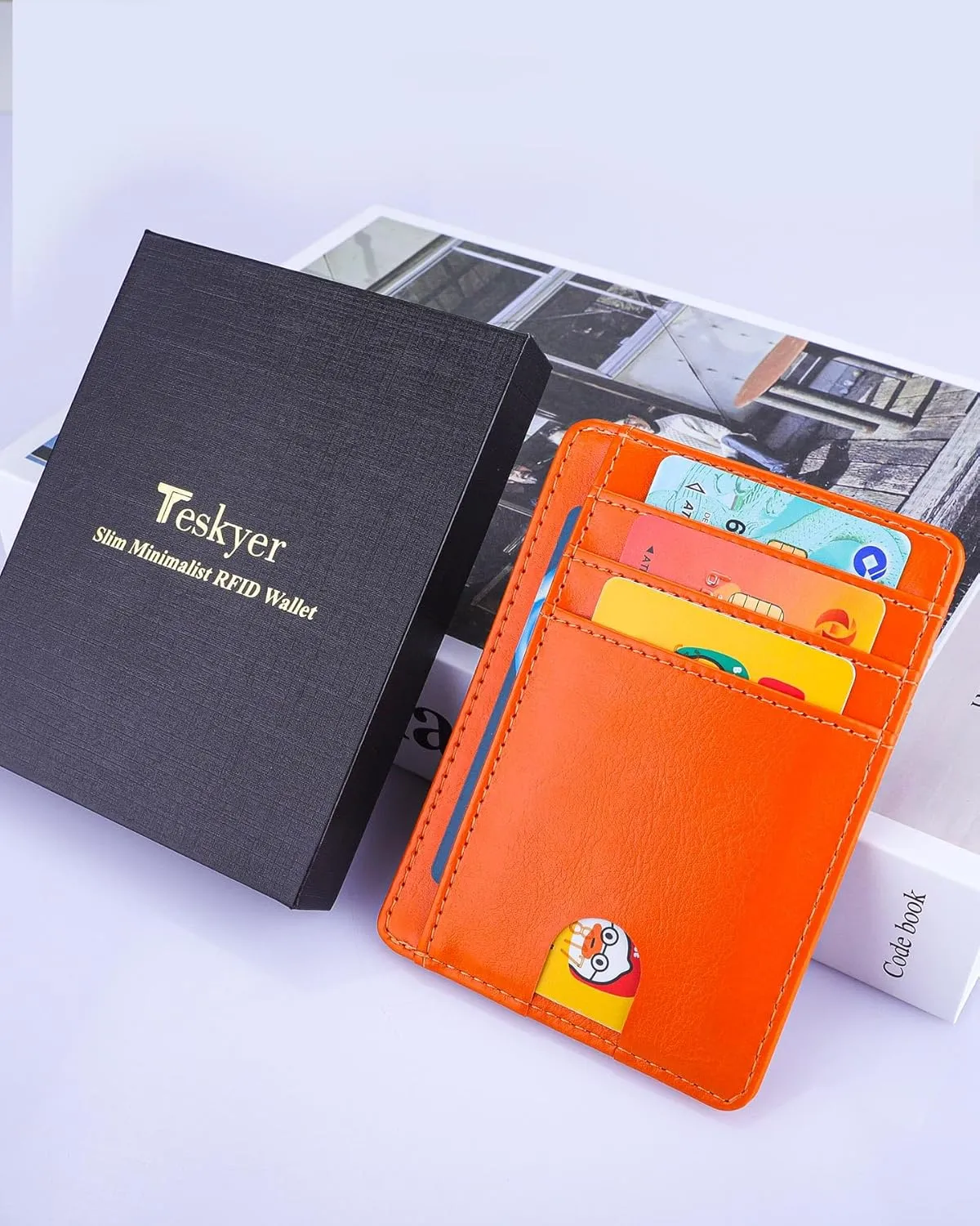 Teskyer Slim Wallet for Men, Minimalist Front Pocket RFID Blocking Leather Wallet Credit Card Holder for Men & Women