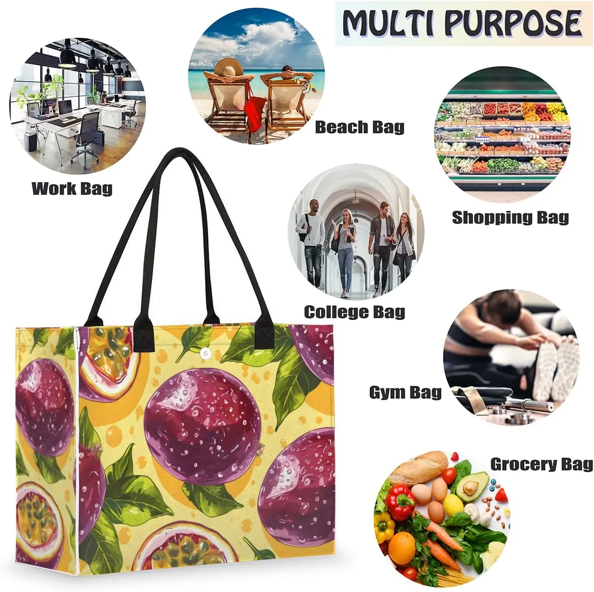 Tote Bag for Women,Travel Storage Shopping Basket with Inner Zipper Pocket Portable Reusable Handbag Gifts02