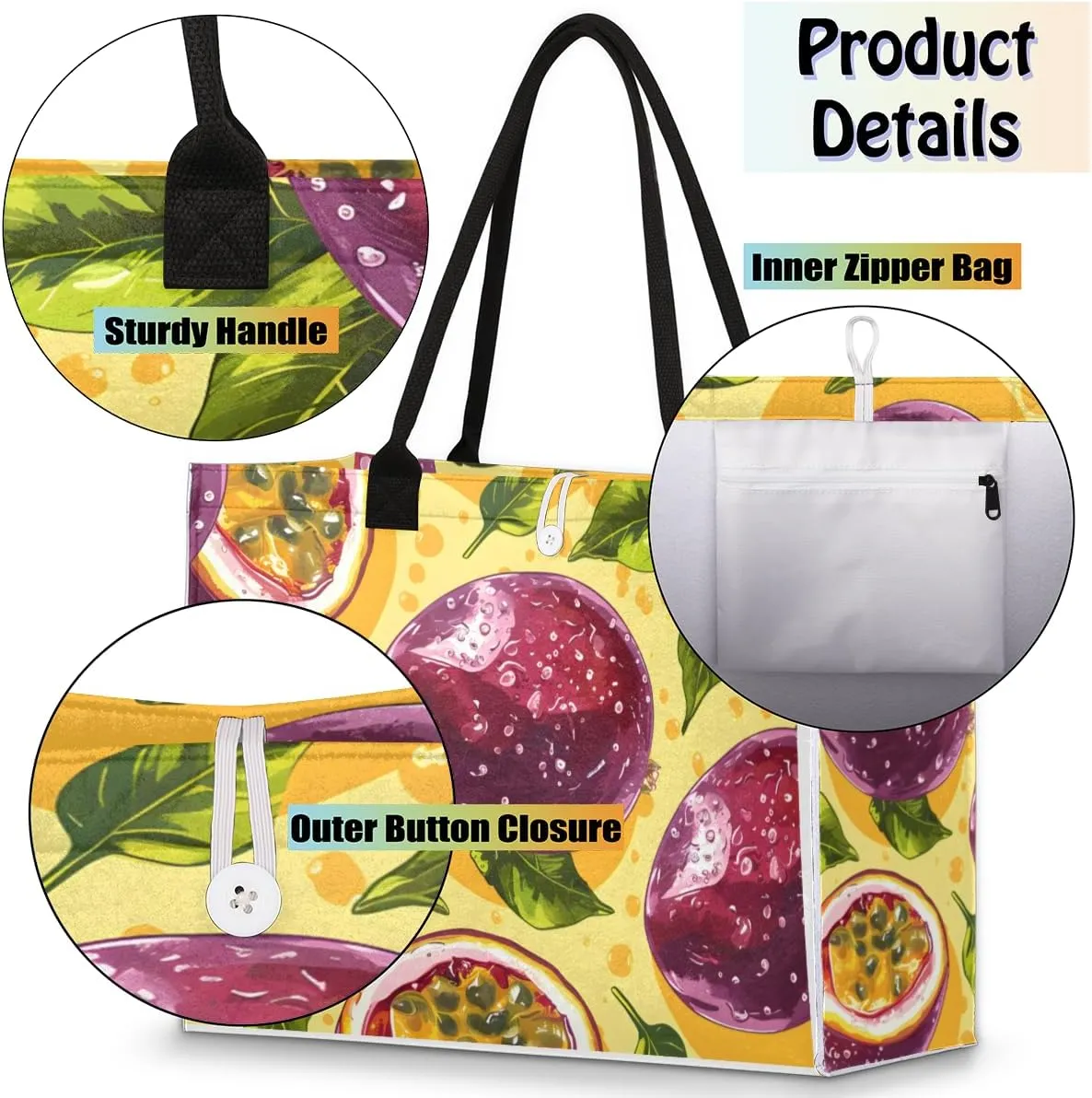 Tote Bag for Women,Travel Storage Shopping Basket with Inner Zipper Pocket Portable Reusable Handbag Gifts02