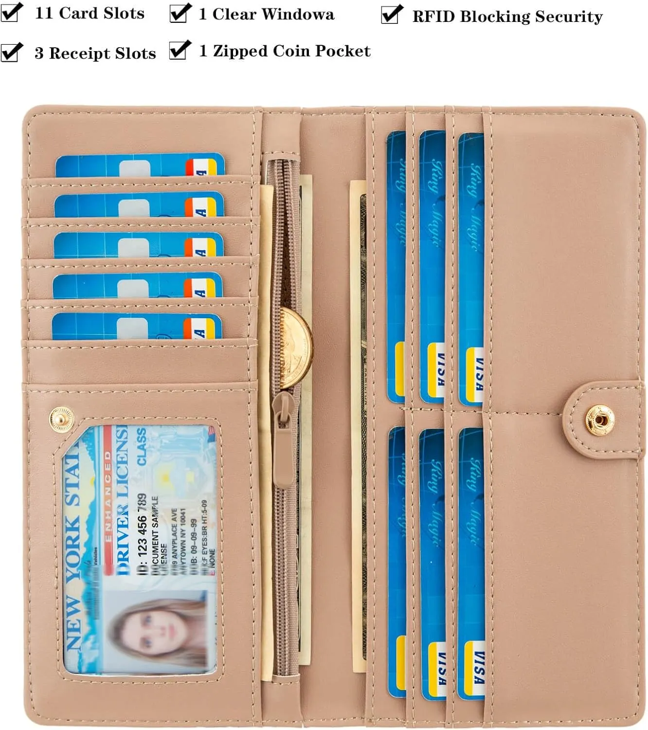 Ultra Slim Thin Leather Women Wallet Rfid Blocking Credit Card Holder Bifold Clutch (Cats)