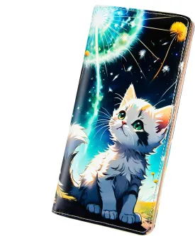 Ultra Slim Thin Leather Women Wallet Rfid Blocking Credit Card Holder Bifold Clutch (Cats)