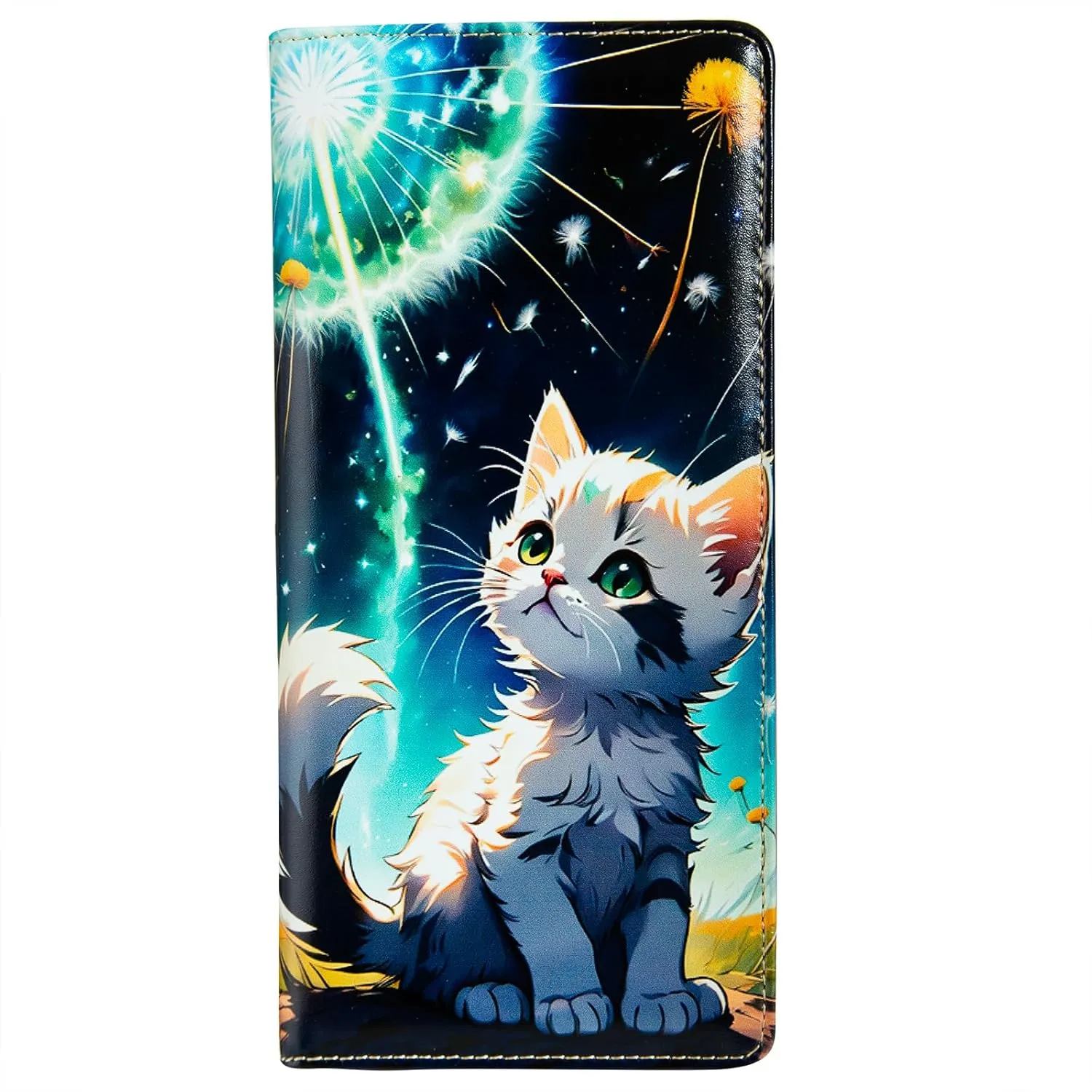 Ultra Slim Thin Leather Women Wallet Rfid Blocking Credit Card Holder Bifold Clutch (Cats)