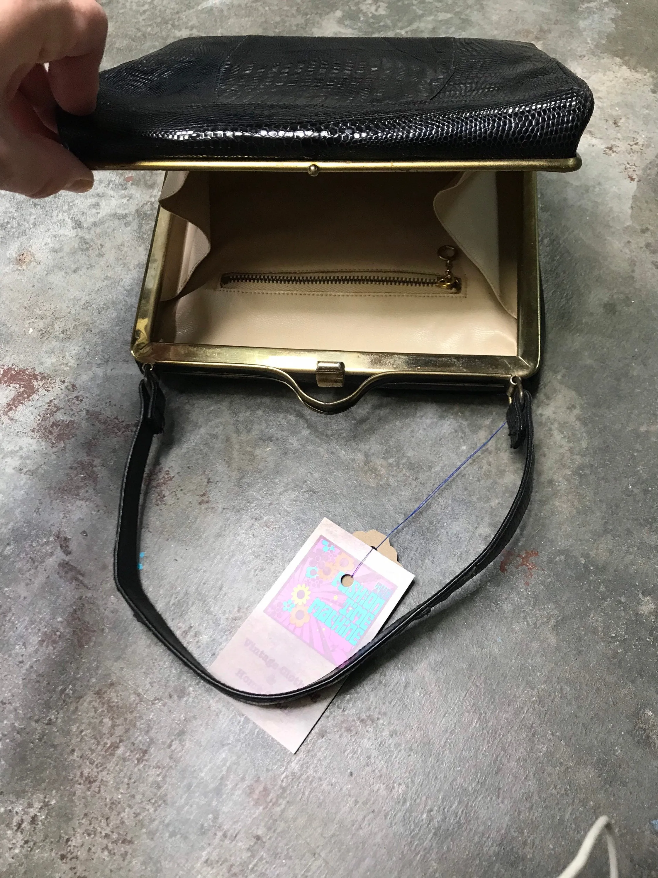 Vintage 1950s/ 50/ Pinup/ Retro/ Alligator Lizard Reptile/ Kisslock/ Handbag Purse