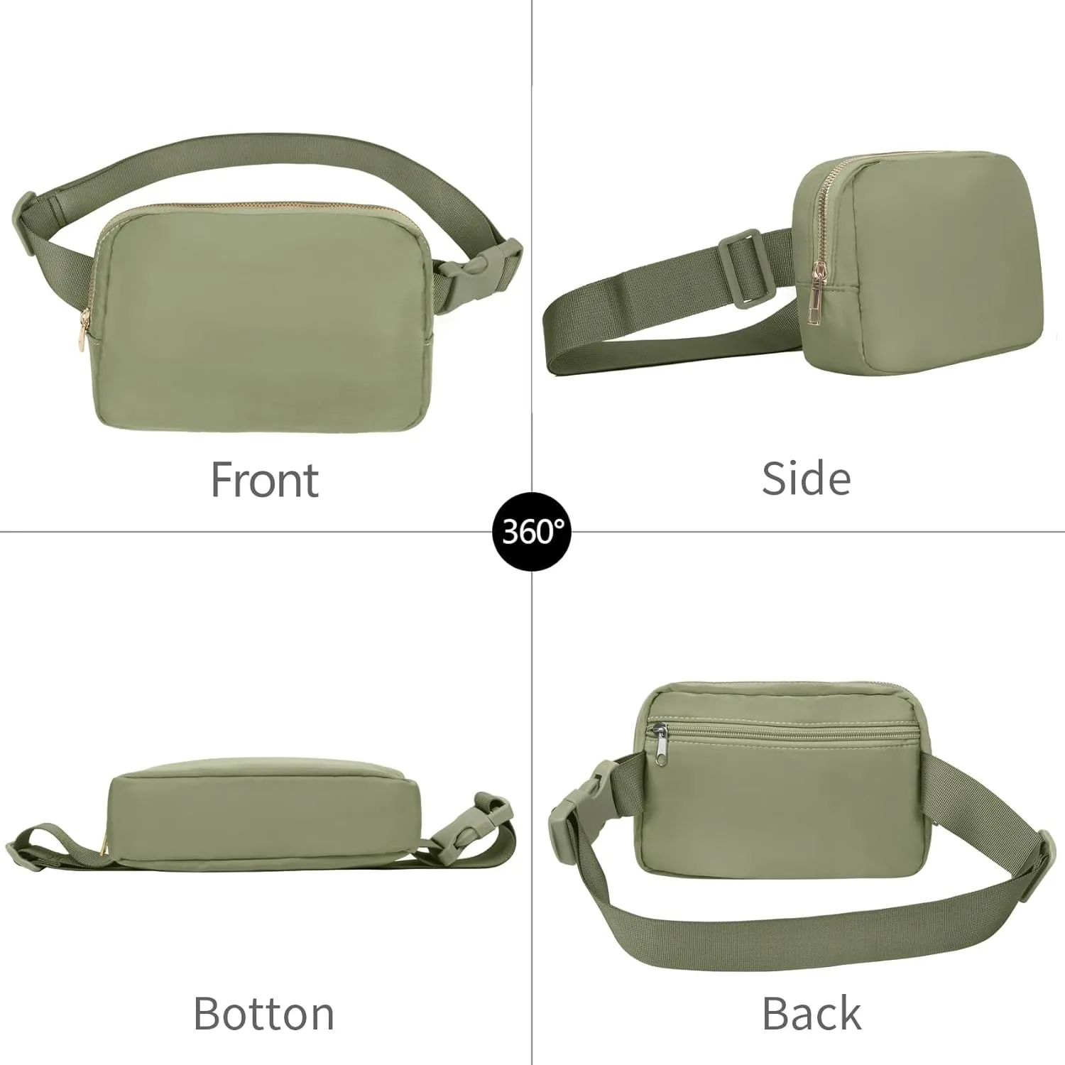 Waist Belt Bag Fashion Fanny Women Waist Pack With Adjustable Strap For Travel Running Hiking Walking Khaki Green with rope