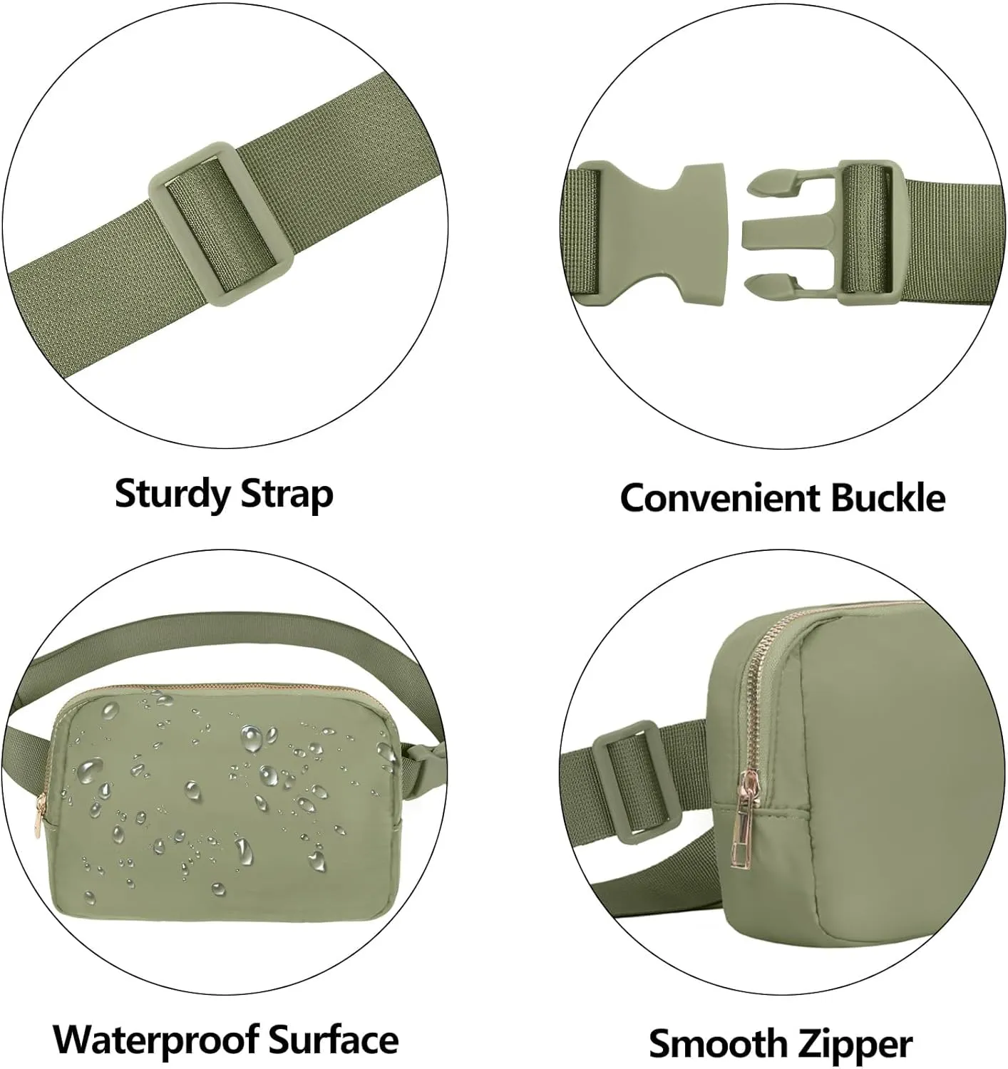 Waist Belt Bag Fashion Fanny Women Waist Pack With Adjustable Strap For Travel Running Hiking Walking Khaki Green with rope