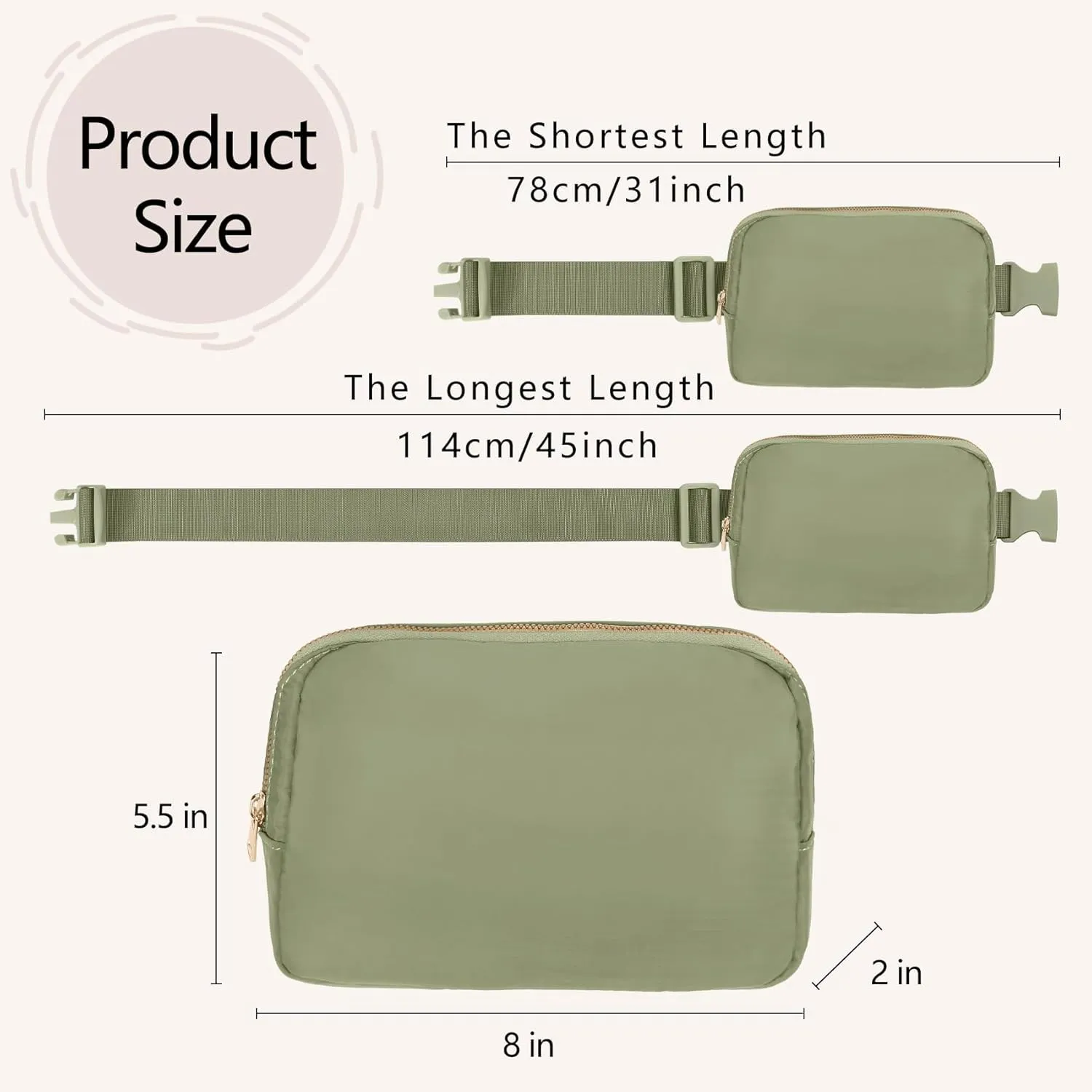 Waist Belt Bag Fashion Fanny Women Waist Pack With Adjustable Strap For Travel Running Hiking Walking Khaki Green with rope
