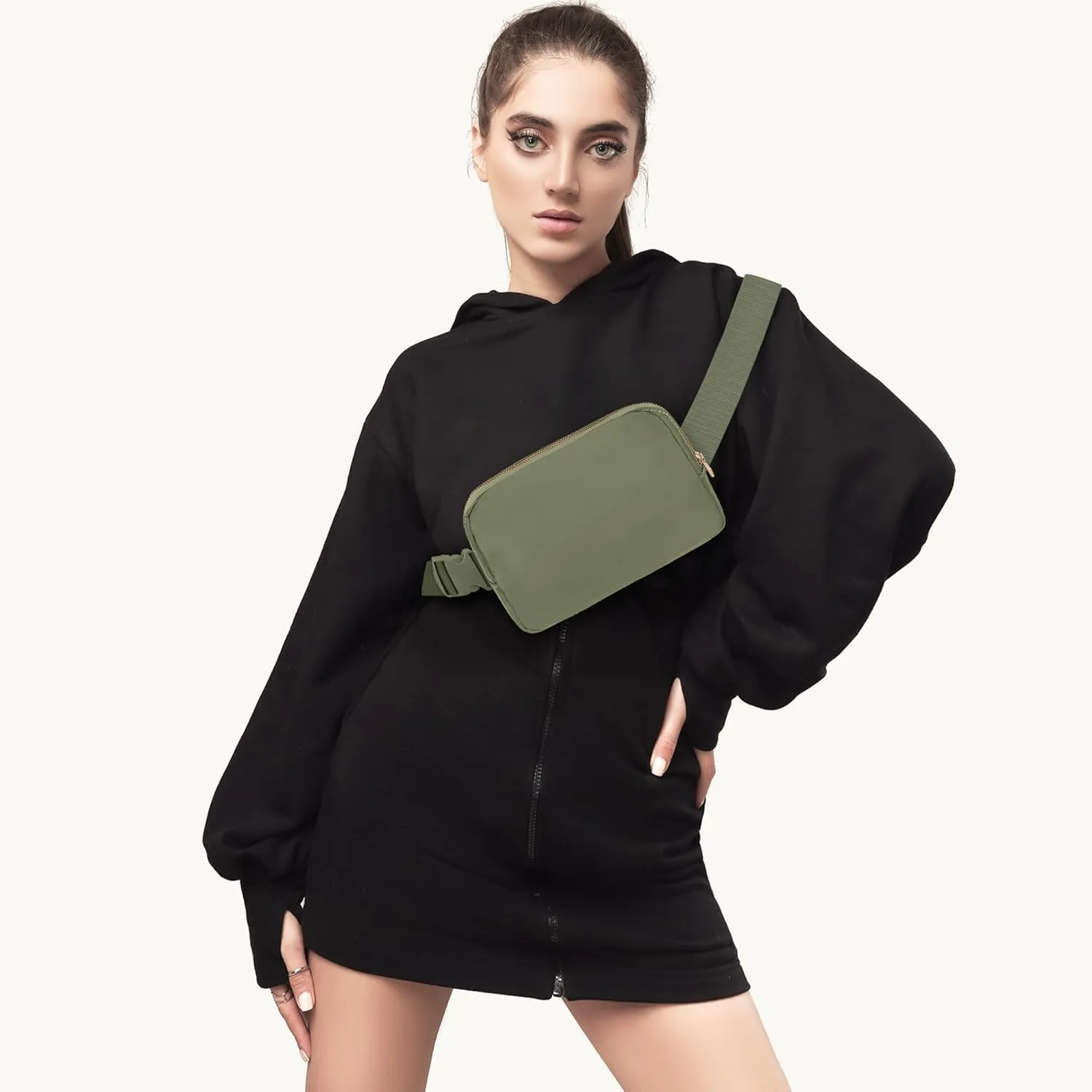 Waist Belt Bag Fashion Fanny Women Waist Pack With Adjustable Strap For Travel Running Hiking Walking Khaki Green with rope