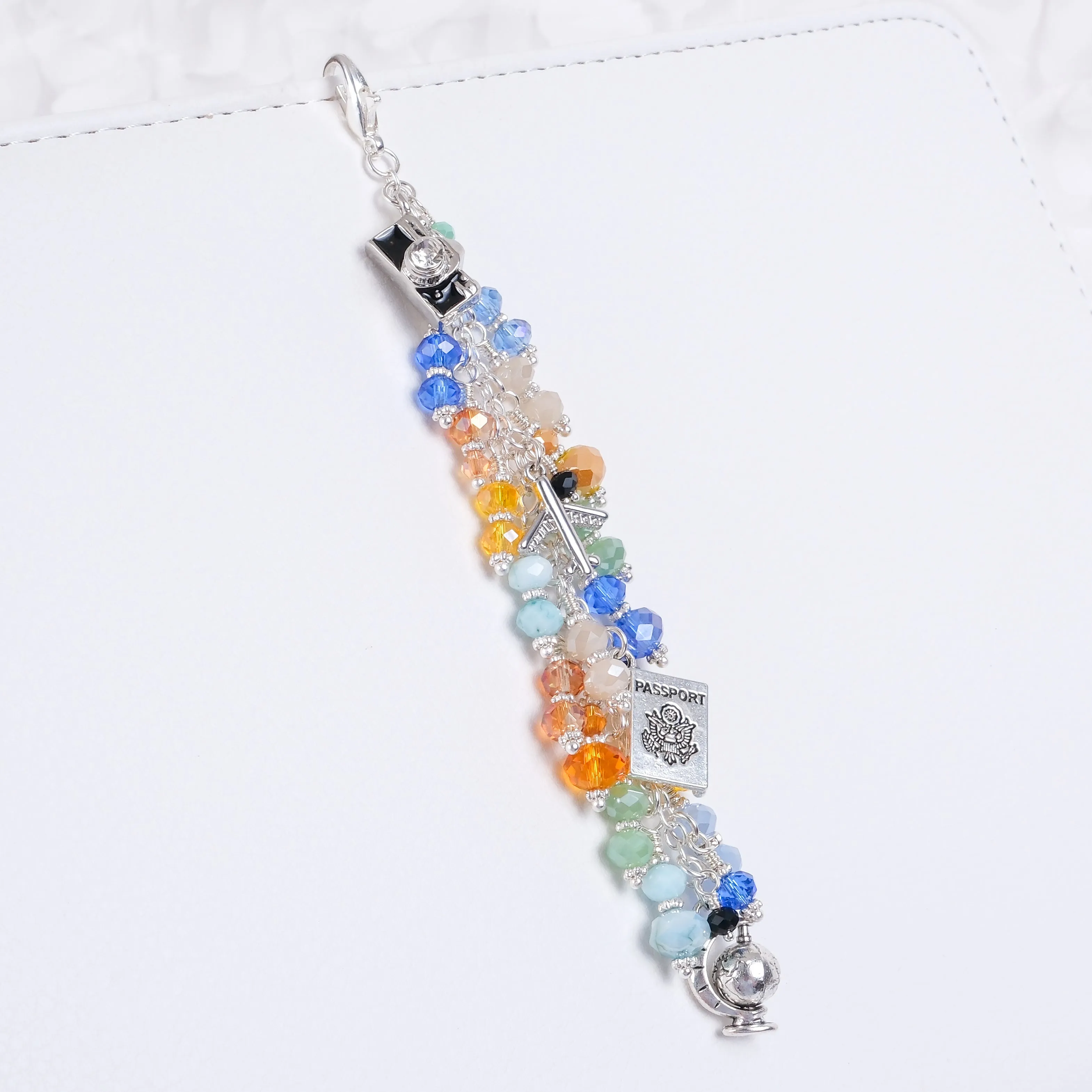 Wander Travel Dangle Planner Charm with Camera, Plane, Passport and Globe Charms