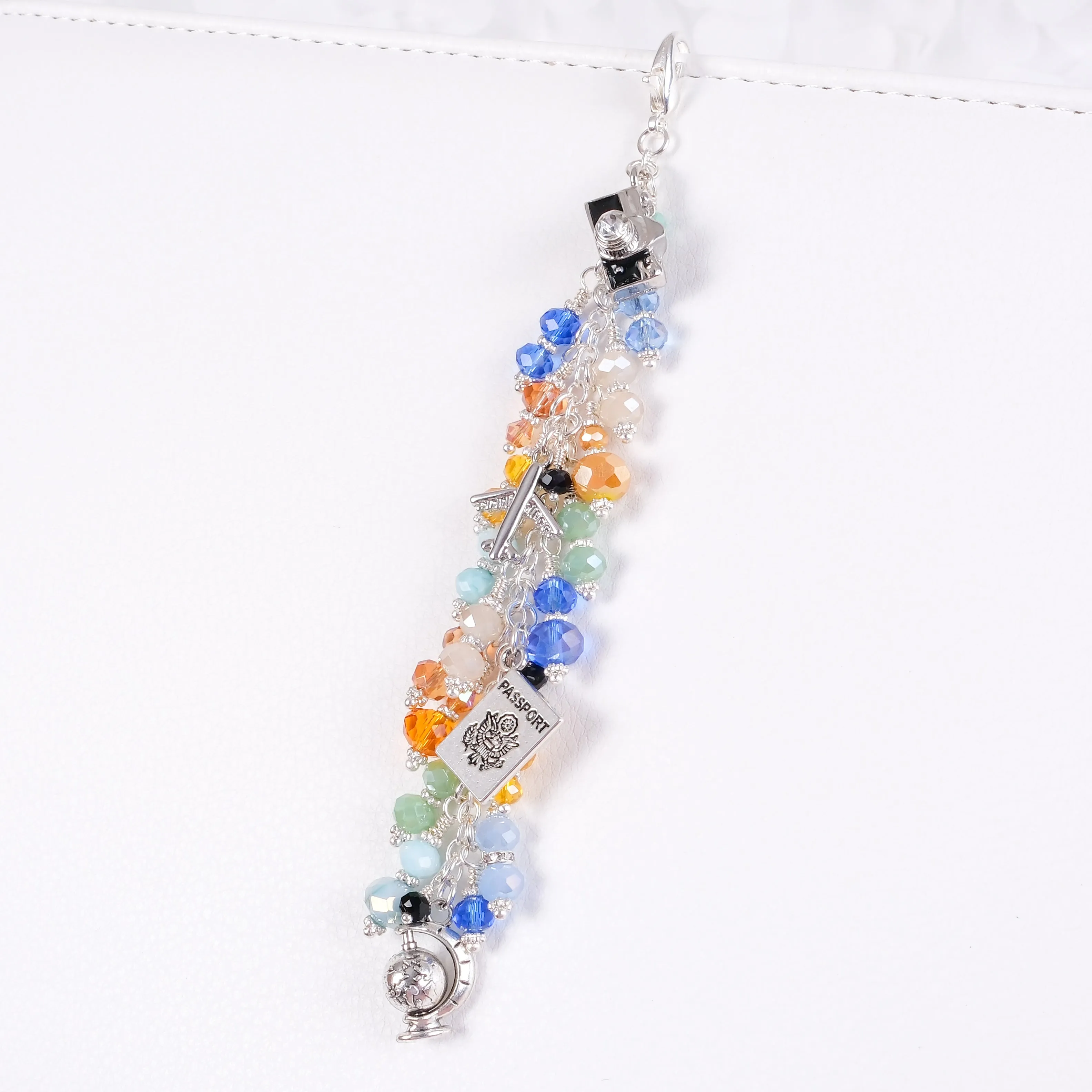 Wander Travel Dangle Planner Charm with Camera, Plane, Passport and Globe Charms