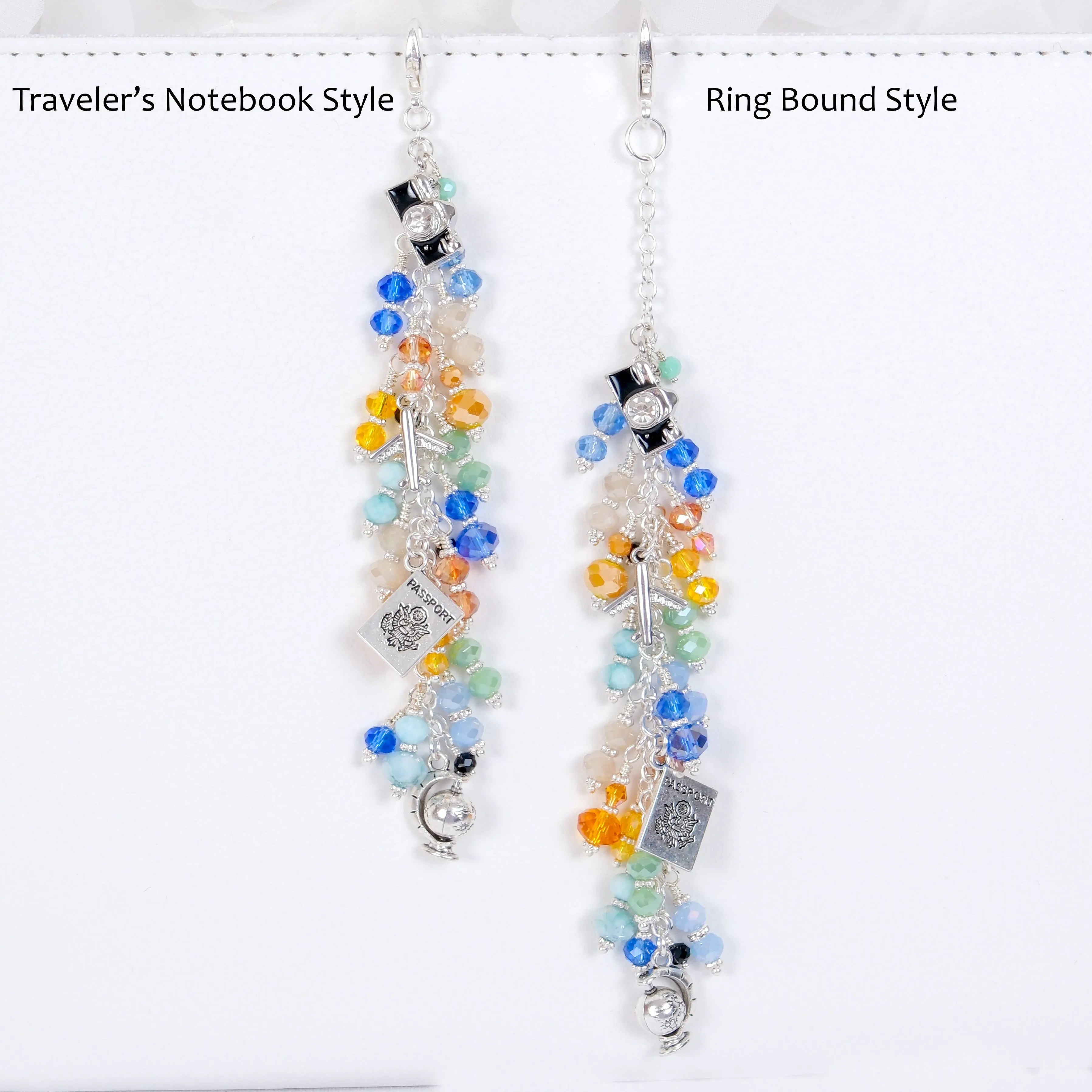 Wander Travel Dangle Planner Charm with Camera, Plane, Passport and Globe Charms