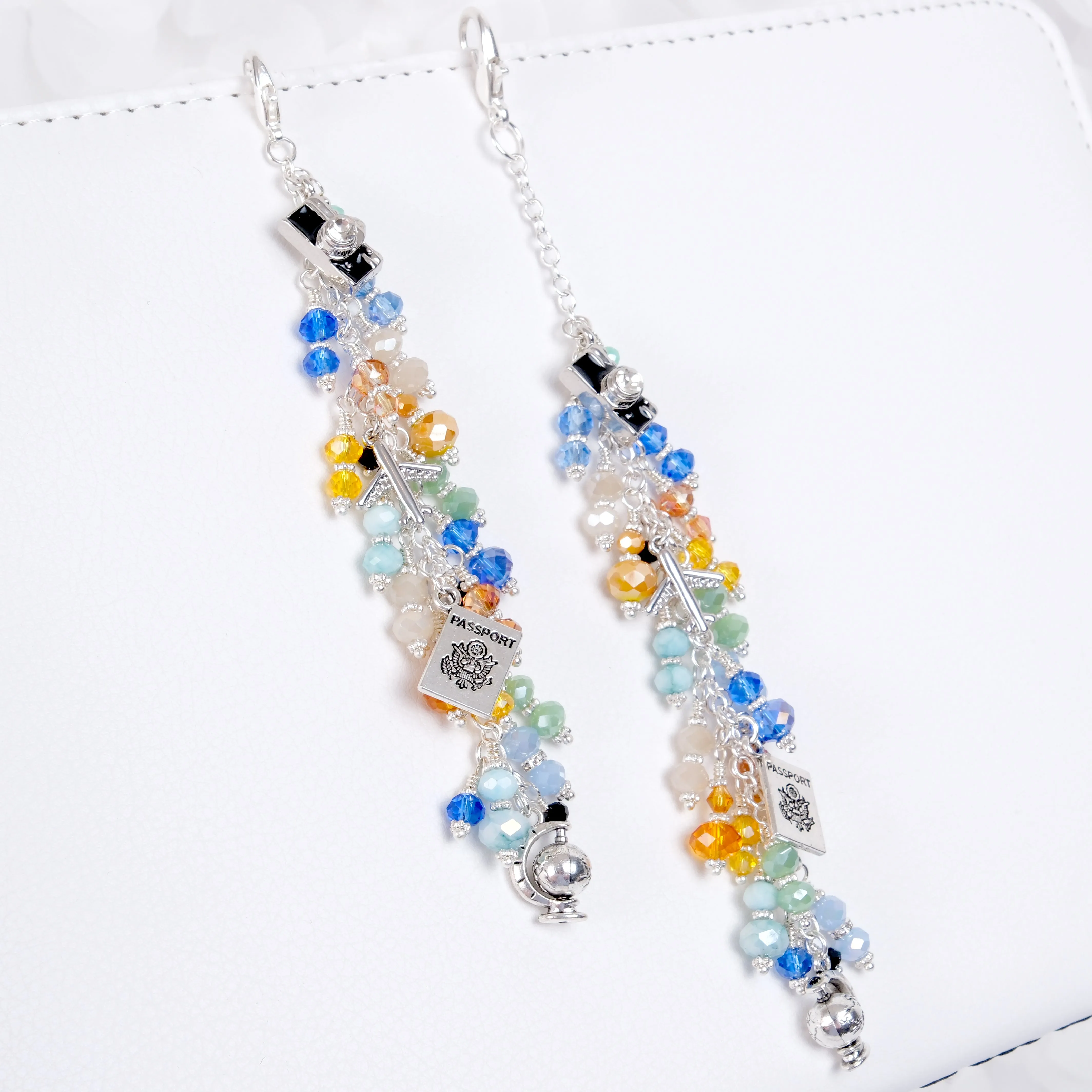 Wander Travel Dangle Planner Charm with Camera, Plane, Passport and Globe Charms