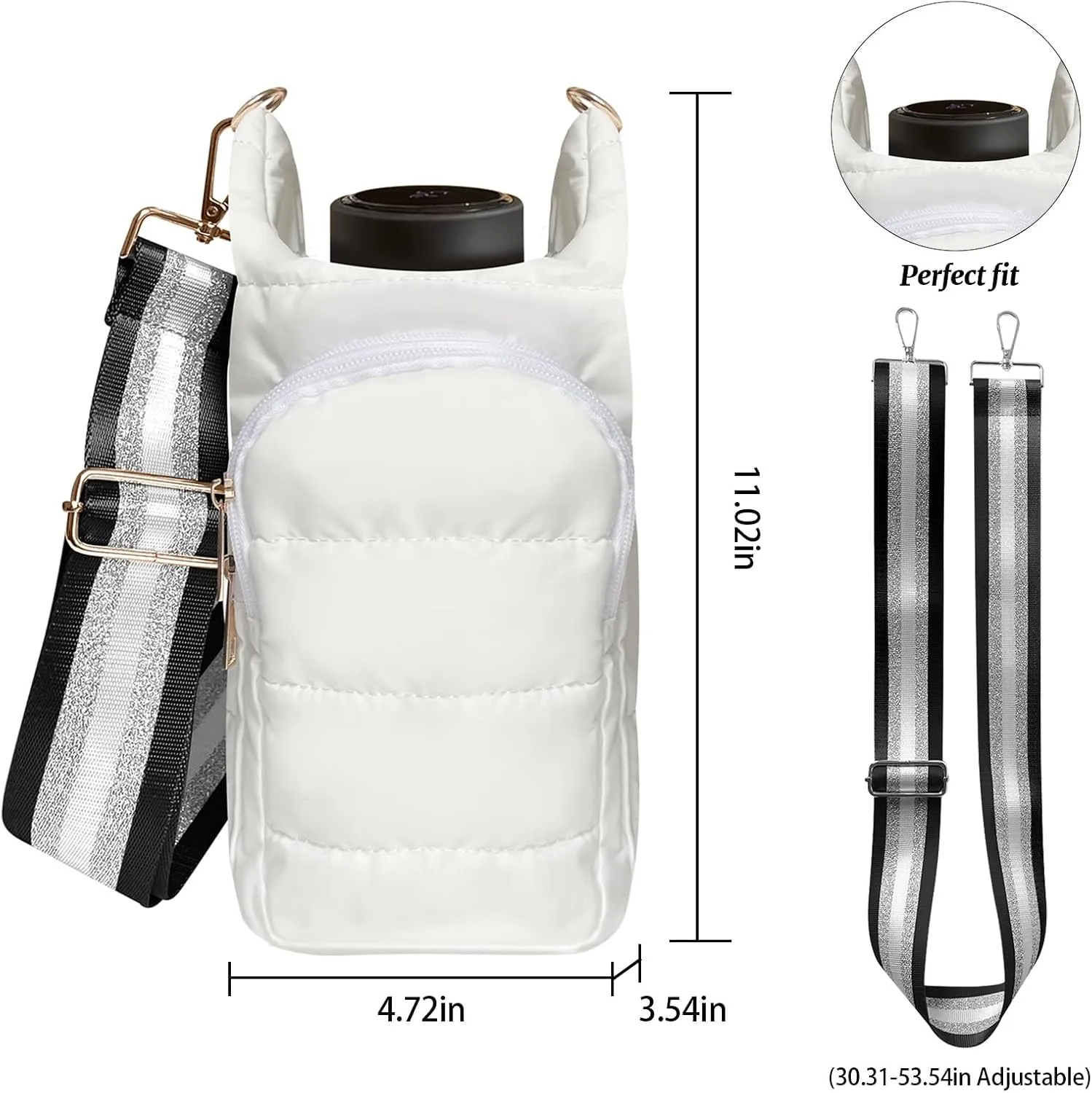 Water Bottle Holder with Strap Quilted Crossbody HydroBag Stylish Puffer Waterbottle Purses Water Bottle Sling Bag Water Bottle Accessories for Gifts Outdoor Travel Walking Hiking Camping